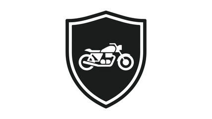 Black and white shield logo with a motorcycle silhouette