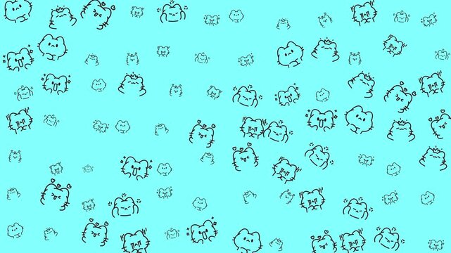 Many small sketchy cat doodles on teal background, perfect for kids illustrations, educational materials, or naturethemed designs.