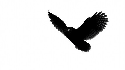 Obraz premium Silent Flight: An elegant owl gracefully soars through the air with outstretched wings, its dark form starkly contrasting against the radiant atmosphere. 