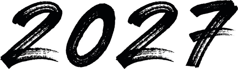 2027 - Happy New Year, painted brush style, popular style for your projects, style gaining popularity worldwide - vector