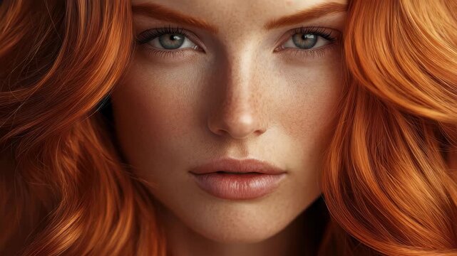 Striking realist portrait of a curvy female with vibrant ginger hair and captivating features illuminated in soft natural light