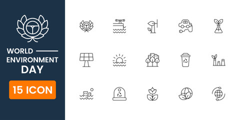 world environment day icon pack, eco sustainability and climate awareness symbols, green nature protection vector icons for web apps