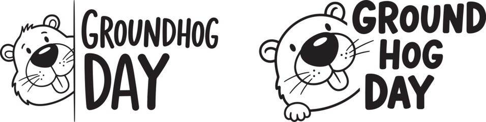 Groundhog peeking out with 'GROUNDHOG DAY' text, cute cartoon illustration.