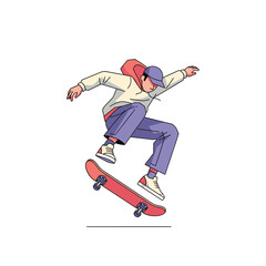 Obraz premium Skateboarding Action, Young Skater, Urban Environment, Illustration, Dynamic Viewpoint, Youthful Spirit