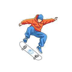 Fototapeta premium Skateboarding Action, Young Skater, Urban Environment, Illustration, Dynamic Movement, Graphic Style, Youthful Energy