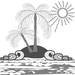 tropical island with palm trees and sea