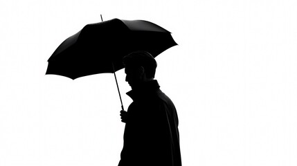 Silhouette in the Rain: A striking silhouette of a person navigating a rainy day, their form sharply contrasted against the overcast sky, evokes a sense of introspection and solitude.