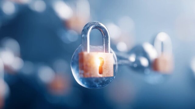 Secured Data: A shimmering padlock, the cornerstone of cybersecurity, stands as a guardian of digital privacy, with blurred padlocks symbolizing the layers of protection