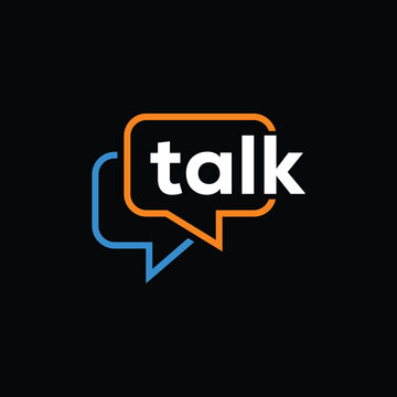 Typography talk logo design, chat bubble communication symbol vector icon concept