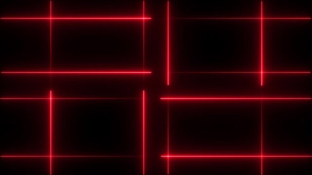 Red color neon lights digital animation ,Rectangular Fire effect Animation. Fire Flame Gradually Appearing in A rectangle Frame. Glowing neon line light Black Background .4k video.