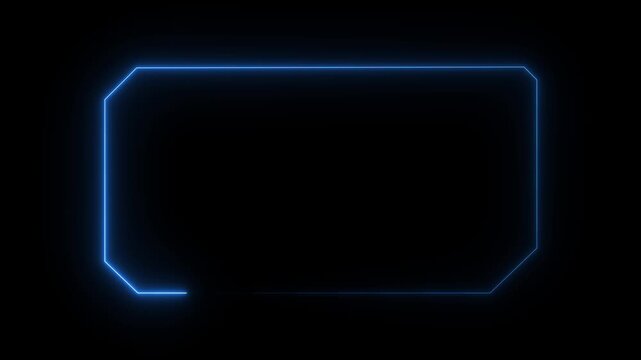 Futuristic HUD Head up display interface template with basic geometry line element. Universal Technology Line and frame Video overlay Neon futuristic HUD rectangle frame glowing animation.