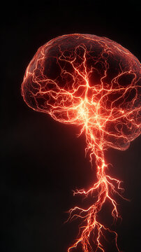 Neural Thunderstorm Brain &ndash; Fiery Electric Mind Explosion in Crimson Void