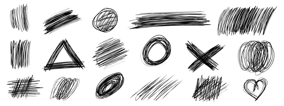Messy doodles and curved lines made with pencil or charcoal. Vector scribbly curly brush strokes, squiggles, and tangled thin rough lines. Punk-inspired childish freehand style with sketchy pencil tex