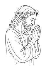 jesus in praying pose - line art drawing style (artwork 1)