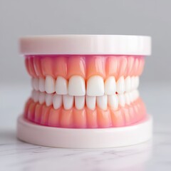 Obraz premium Close-up of a Dental Model with Artificial Teeth on White Background