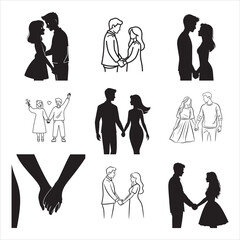 Romantic Couple Holding Hands Artistic Line Vector