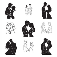 Romantic Couple Holding Hands Elegant Line Vector