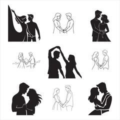Romantic Couple Holding Hands Abstract Vector Art