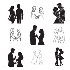 Romantic Couple Holding Hands Modern Line Vector
