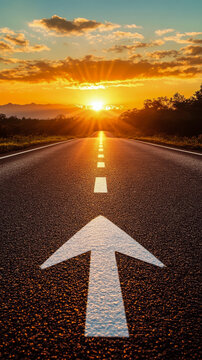 Forward arrow on empty road