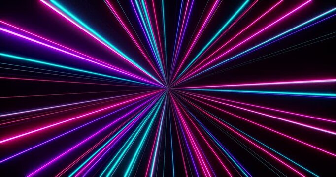 Abstract neon beams of light creating a futuristic sense of speed, movement, and energy.