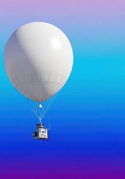 A massive white weather balloon ascending high into the cold upper atmosphere, carrying essential instruments for meteorological data collection, environment, aviation, uplift