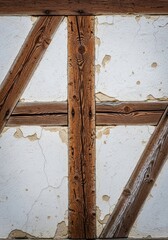 Detailed view of ancient timber framing and plaster walls on a preserved medieval structure, showcasing historic architecture and weathered texture, chalk, architecture, weathered