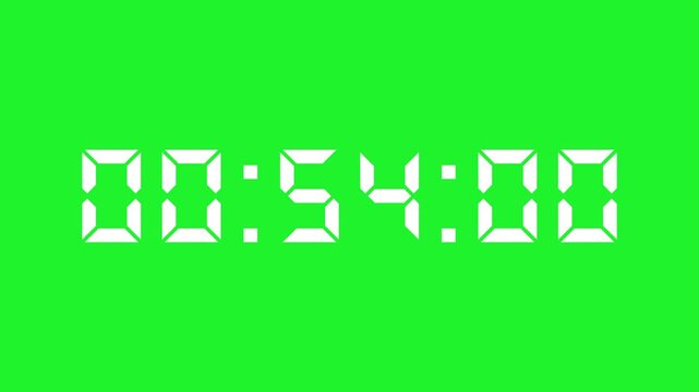 1 Minute Countdown Timer Green Screen. Digital Timer Animation. Chroma Key Video