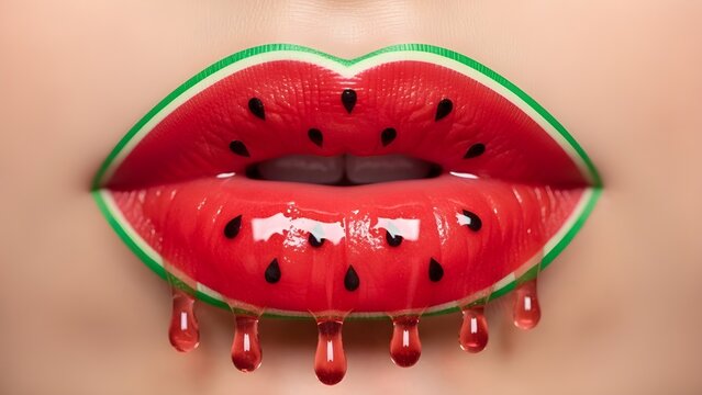 Vibrant watermelon lip art with juicy drips