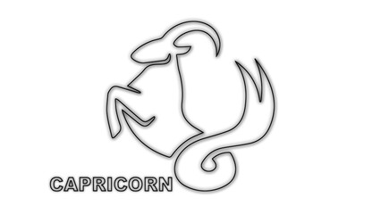 Fototapeta premium Black and White Capricorn Zodiac Sign Outline Minimalist Monochrome Illustration