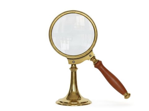 Presidents Day Antique magnifying glass on brass stand with wood hand