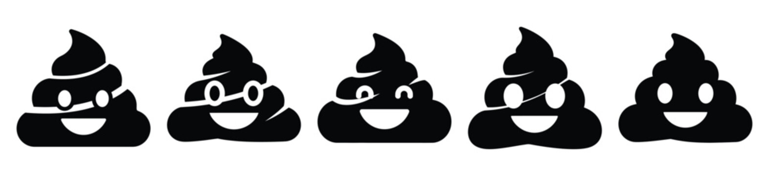 Silhouette of smiling poop emoji vector icon set. Funny silhouette design vector stock illustration