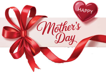 Happy mother's day text with red hearts isolated on transparent background