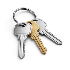 Key Ring with Multiple House Keys Isolated on White Background, Home Access and Security Concept