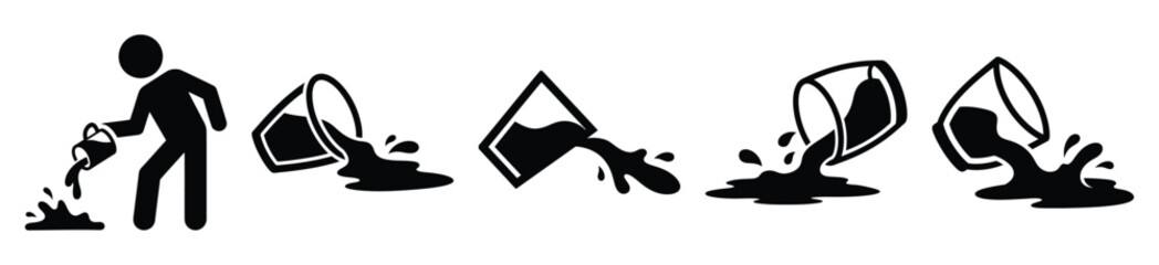 Silhouette of clumsy spilled drink vector icon set. Funny silhouette design vector stock illustration
