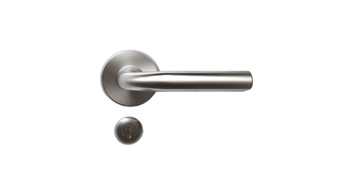 A Modern Brushed Steel Door Handle with a Separate Keyhole Lock Mechanism Isolated on a Transparent Background for Architectural Design