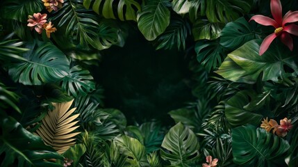 Tropical leaf banner design featuring realistic monstera leaves exotic nature scene graphic art lush environment close-up view vibrant concept