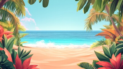 Tropical paradise beach serenity unveiled coastal escape vibrant flora tranquil viewpoint dreamy concept for travel enthusiasts