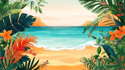 Tropical paradise beach with golden sand and clear waves coastal location digital art serene environment tropical concept