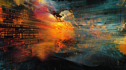 Digital transformation in a vast cyberspace virtual realm abstract art futuristic environment aerial view innovation concepts