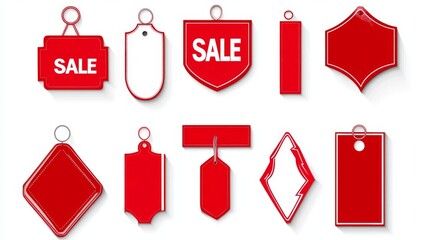 Dynamic red sale tags collection graphic design digital marketing environment contemporary style illustration concept
