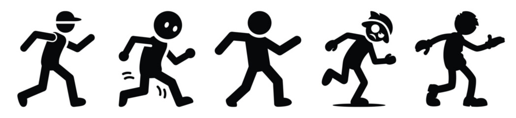 Silhouette of funny wobble walk vector icon set. Funny silhouette design vector stock illustration