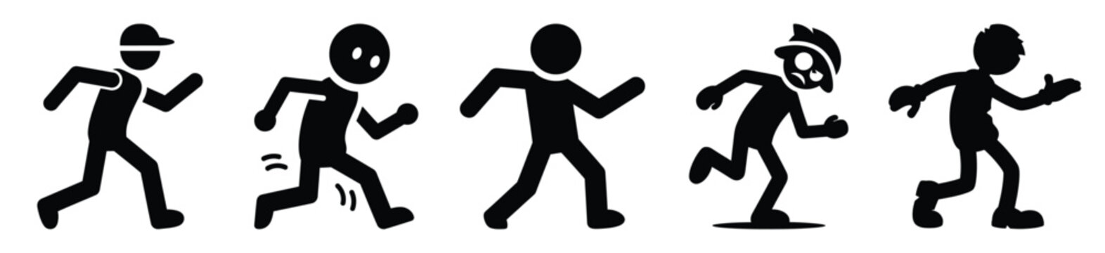 Silhouette of funny wobble walk vector icon set. Funny silhouette design vector stock illustration