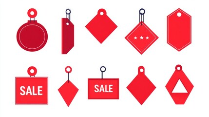 Vibrant red sale tags displayed retail environment digital illustration eye-catching design promotional concept