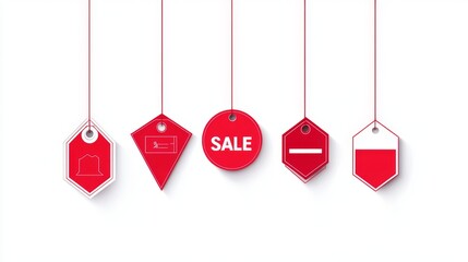 Red sale tags illustration online shopping graphic design minimalist style top view promotional concept for marketing strategies