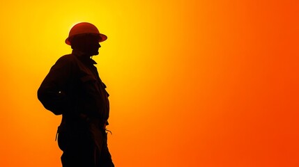 Silhouette of a worker against an orange sky at sunset industrial landscape capturing labor's resilience in a serene environment
