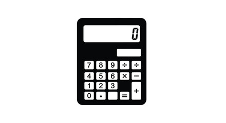 A black and white illustration of a standard electronic calculator device