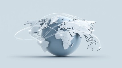 Global network connection concept with 3D Earth. World map with glowing lines connecting continents. International business and communication background with copy space