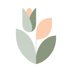 Minimal Tulip Flower Vector with Soft Pastel Leaves