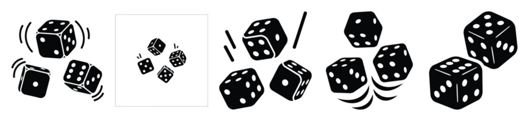 Silhouette of silly bouncing dice vector icon set. Funny silhouette design vector stock illustration